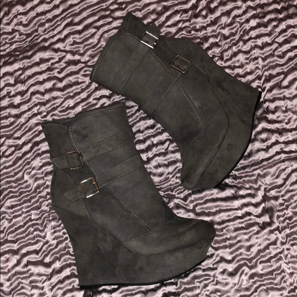 Grey Wedge Booties